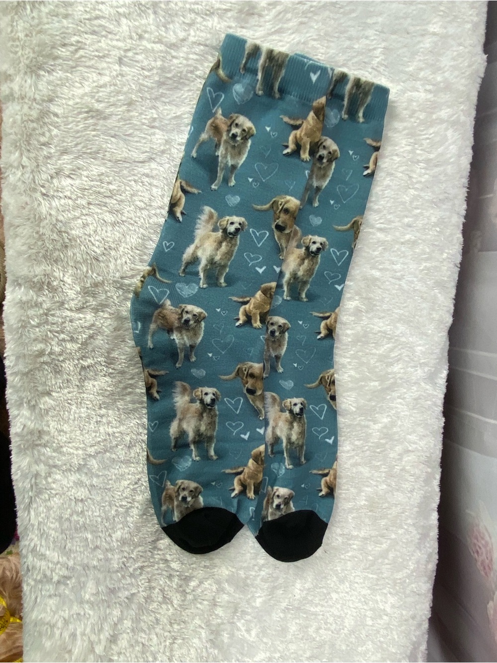 Dog Print Teal Crew Socks